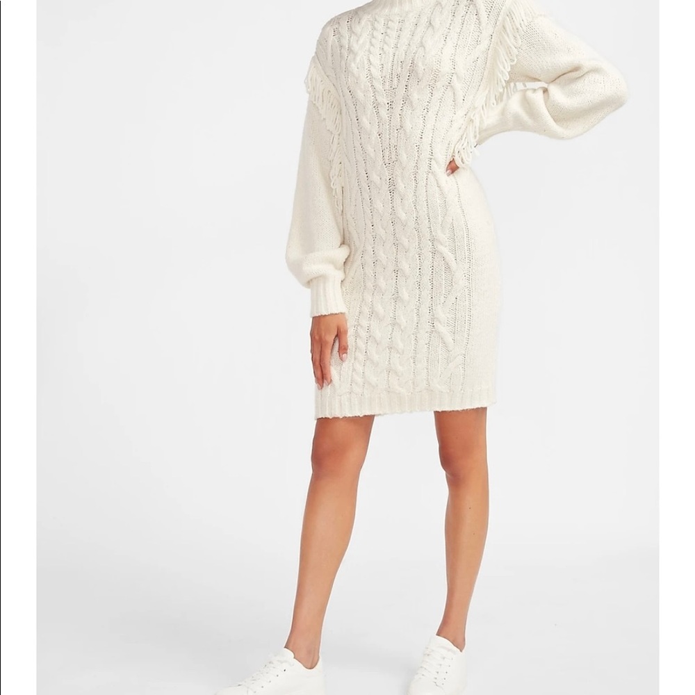 Express Cable knit fringe shoulder sweater dress. XS. NWT.